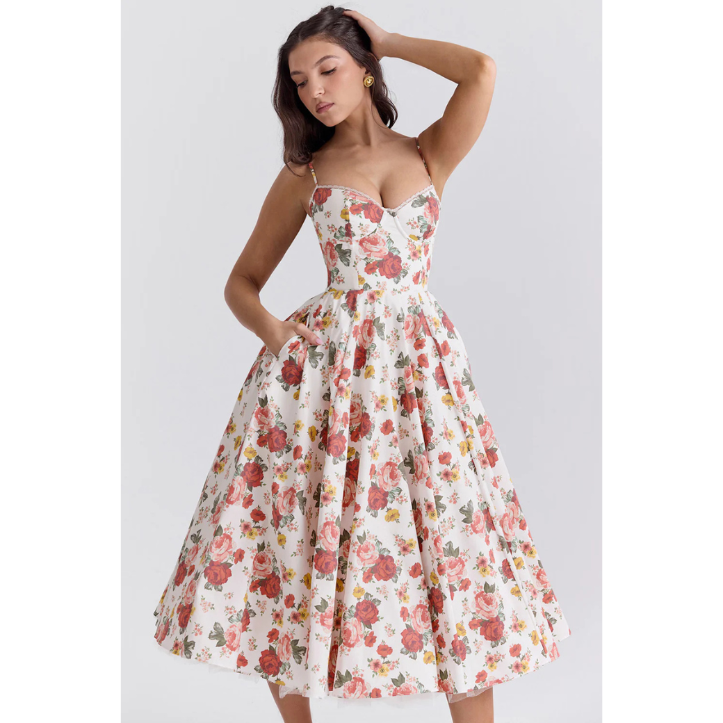 Robe de soirée chic femme – Robe midi élégante et fluide pour cérémonie