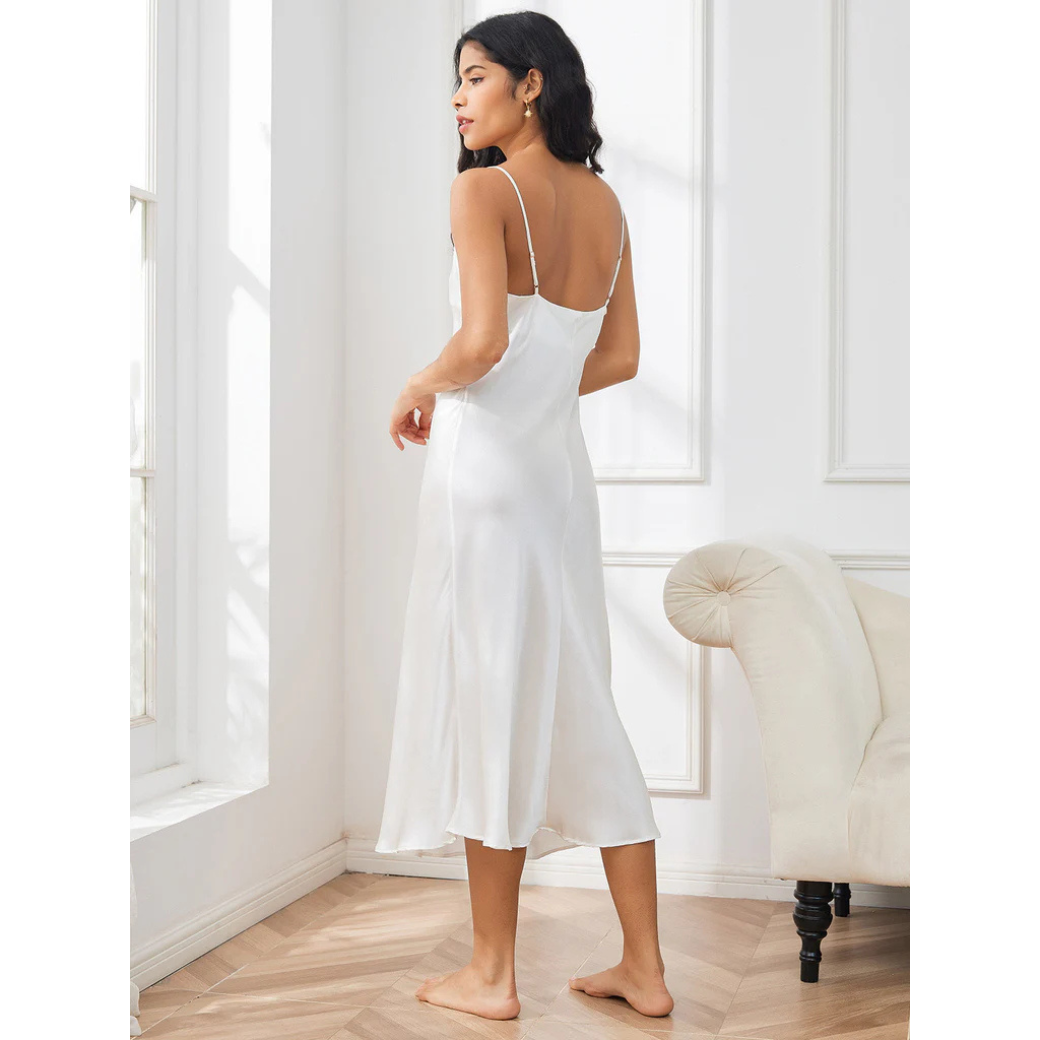 Robe de nuit chic femme – Robe midi élégante en satin pour soirées