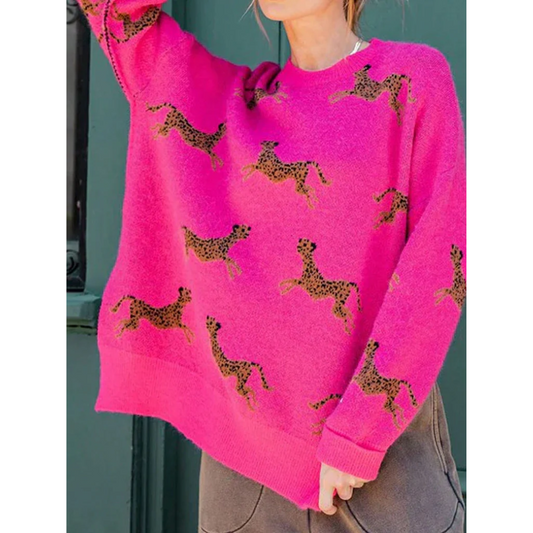 Pull chaud femme – Pull douillet à motif léopard pour hiver