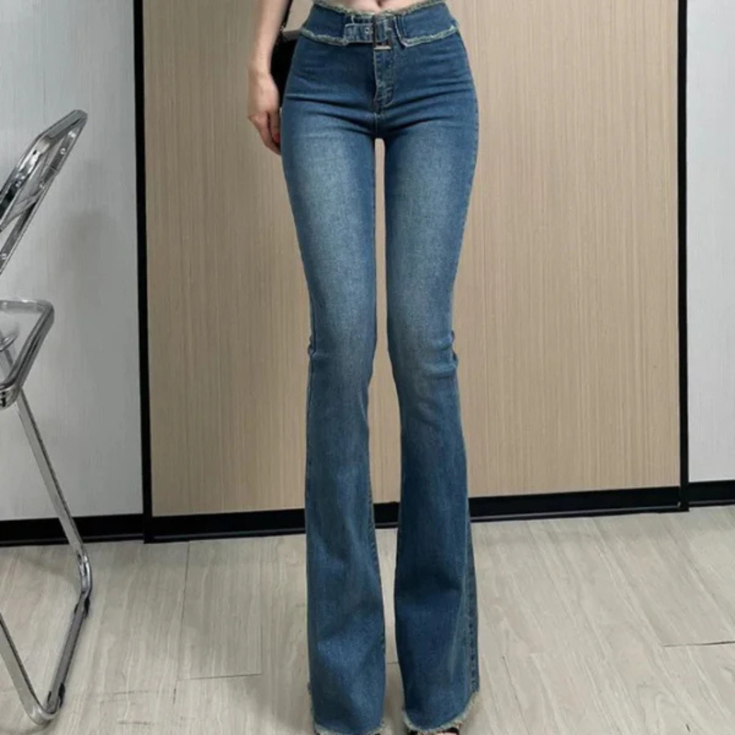 Jeans flare femme – Taille haute élégante en denim stretch