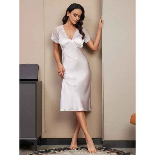 Robe de nuit chic femme – Robe midi élégante en satin pour soirée