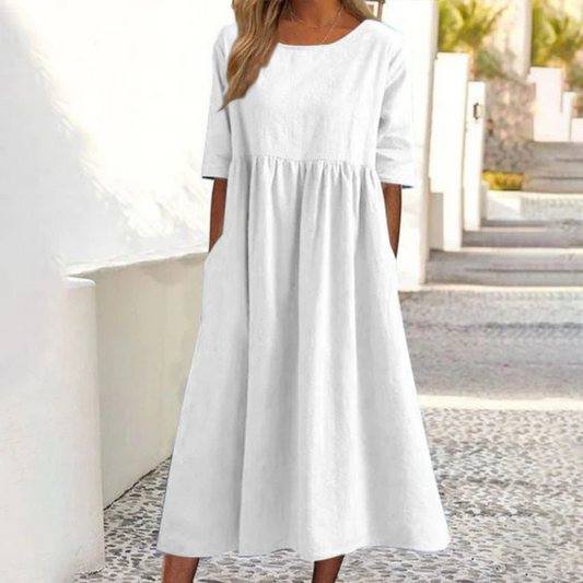 Robe d'été chic femme – Robe midi élégante en tissu léger et fluide