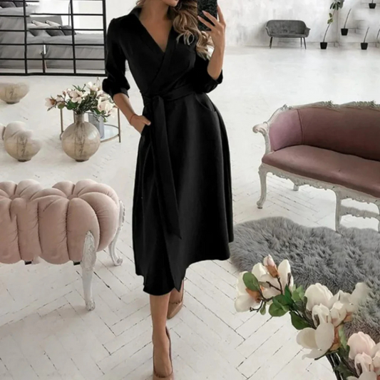 Robe longue chic femme – Robe midi élégante à manches pour occasions spéciales