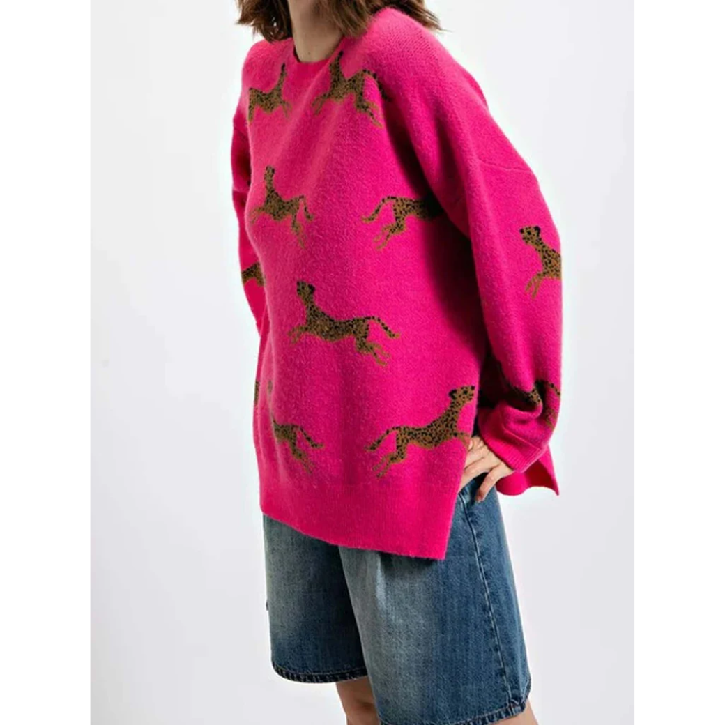 Pull chaud femme – Pull douillet à motif léopard pour hiver