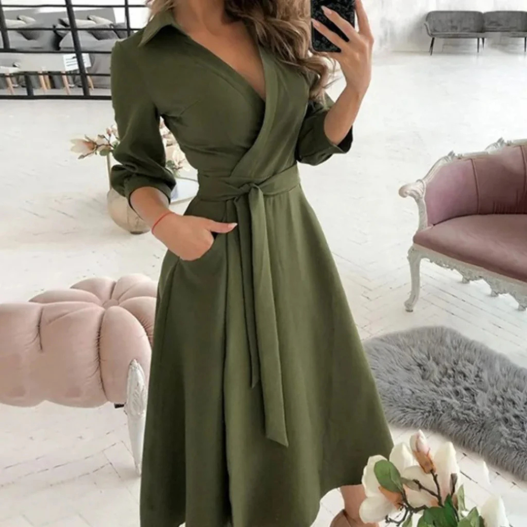 Robe longue chic femme – Robe midi élégante à manches pour occasions spéciales