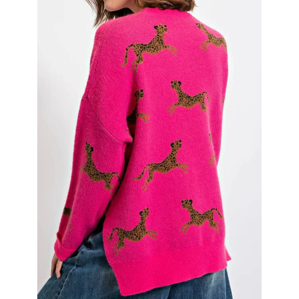 Pull chaud femme – Pull douillet à motif léopard pour hiver