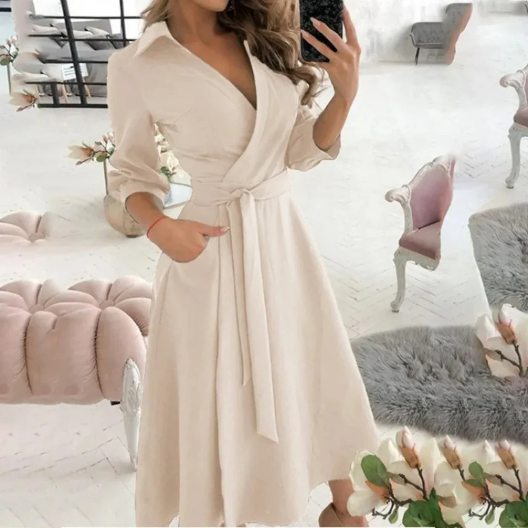 Robe longue chic femme – Robe midi élégante à manches pour occasions spéciales