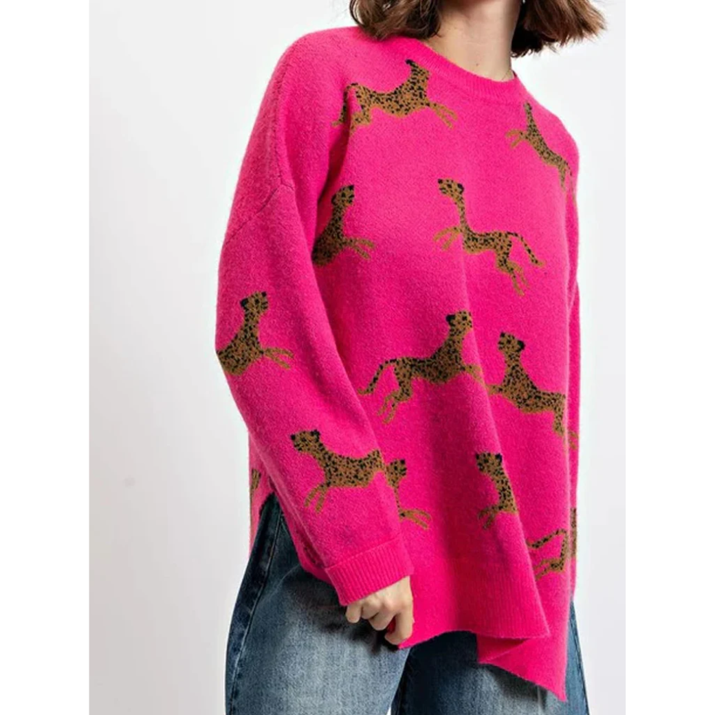 Pull chaud femme – Pull douillet à motif léopard pour hiver