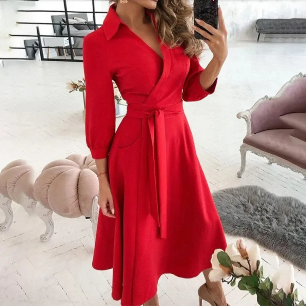 Robe longue chic femme – Robe midi élégante à manches pour occasions spéciales