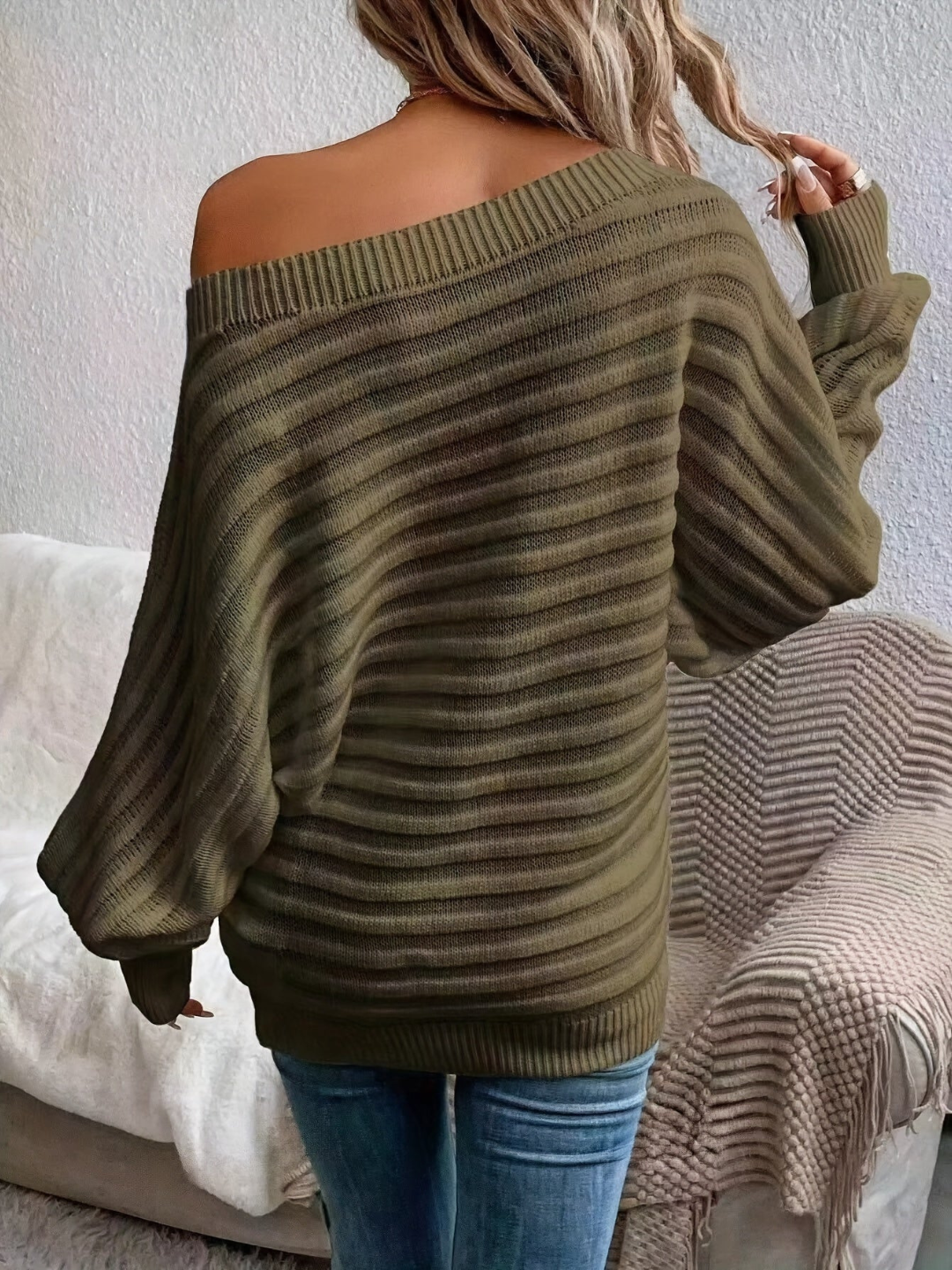 Pull chaud femme – Pull décolleté épaule élégant et confortable