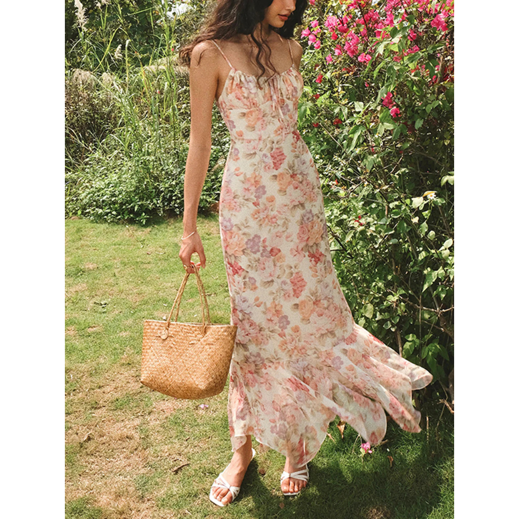 Robe d'été fleurie femme – Maxi robe élégante et fluide pour occasions estivales