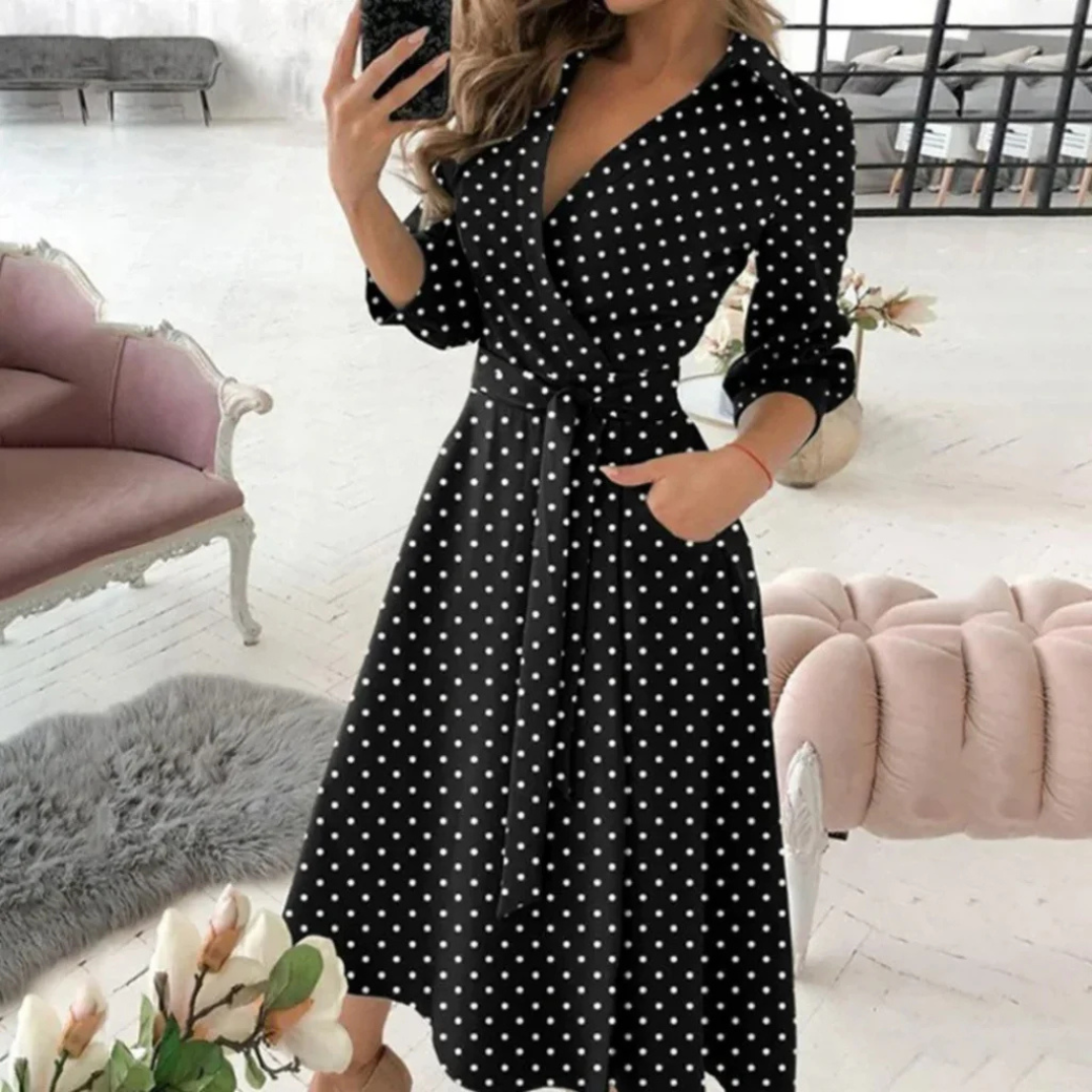 Robe longue chic femme – Robe midi élégante à manches pour occasions spéciales