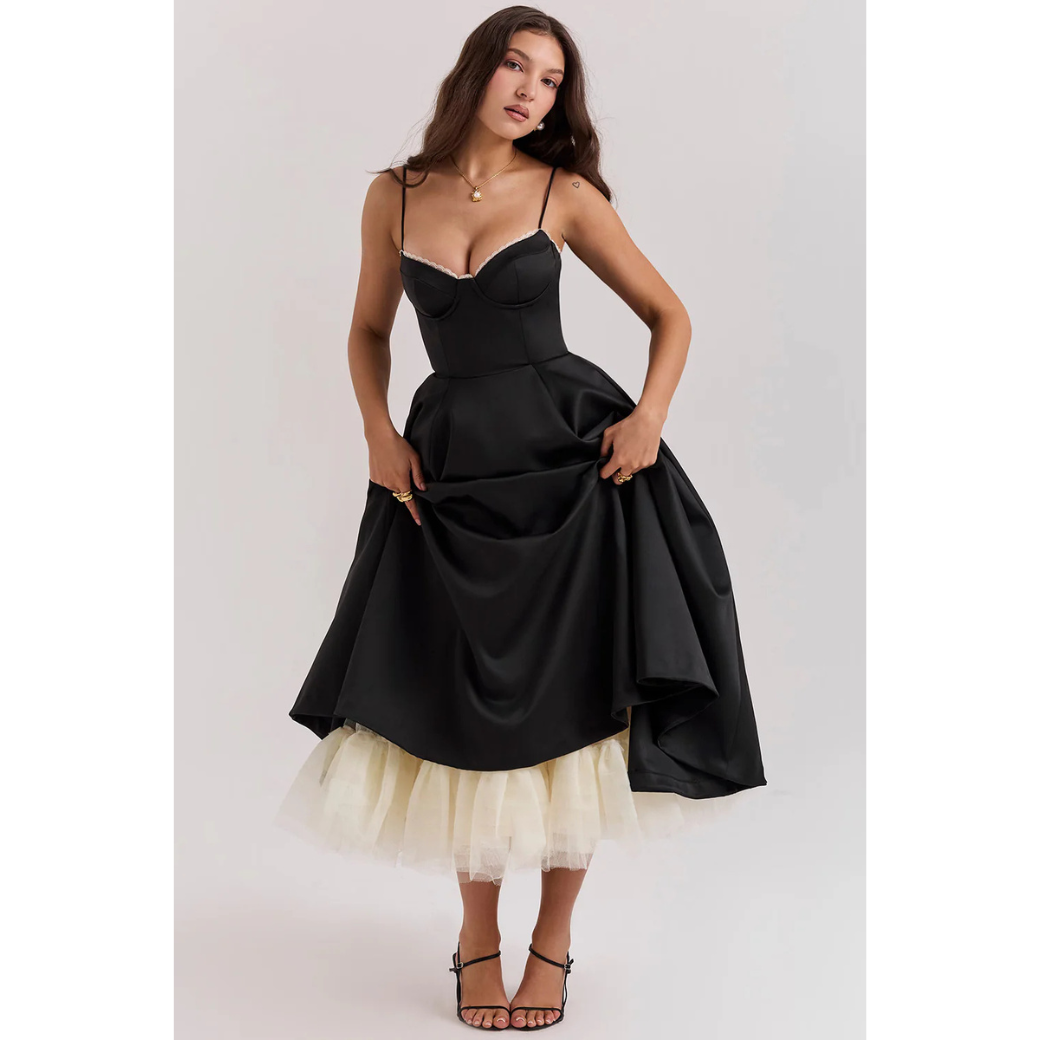 Robe de soirée chic femme – Robe midi élégante et fluide pour cérémonie