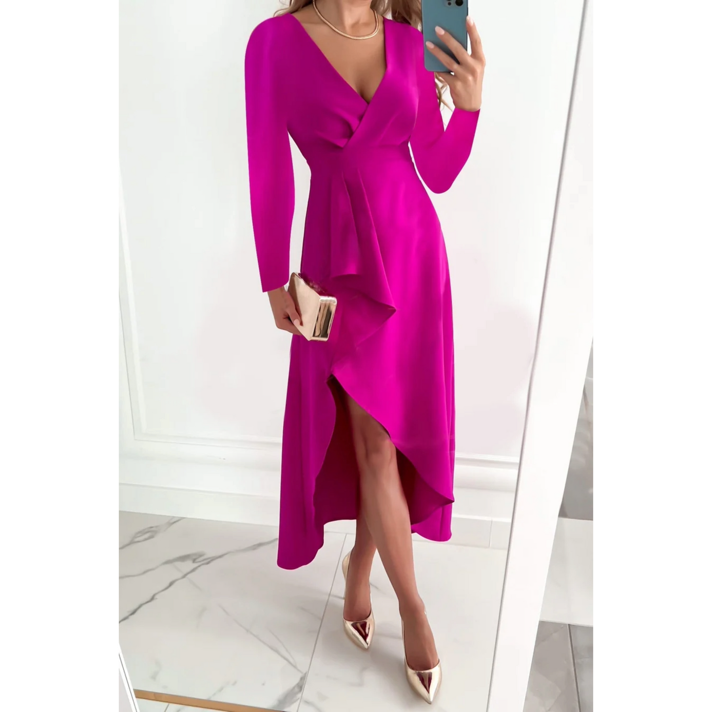 Robe de soirée femme – Midi chic élégante à manches courtes pour cérémonie