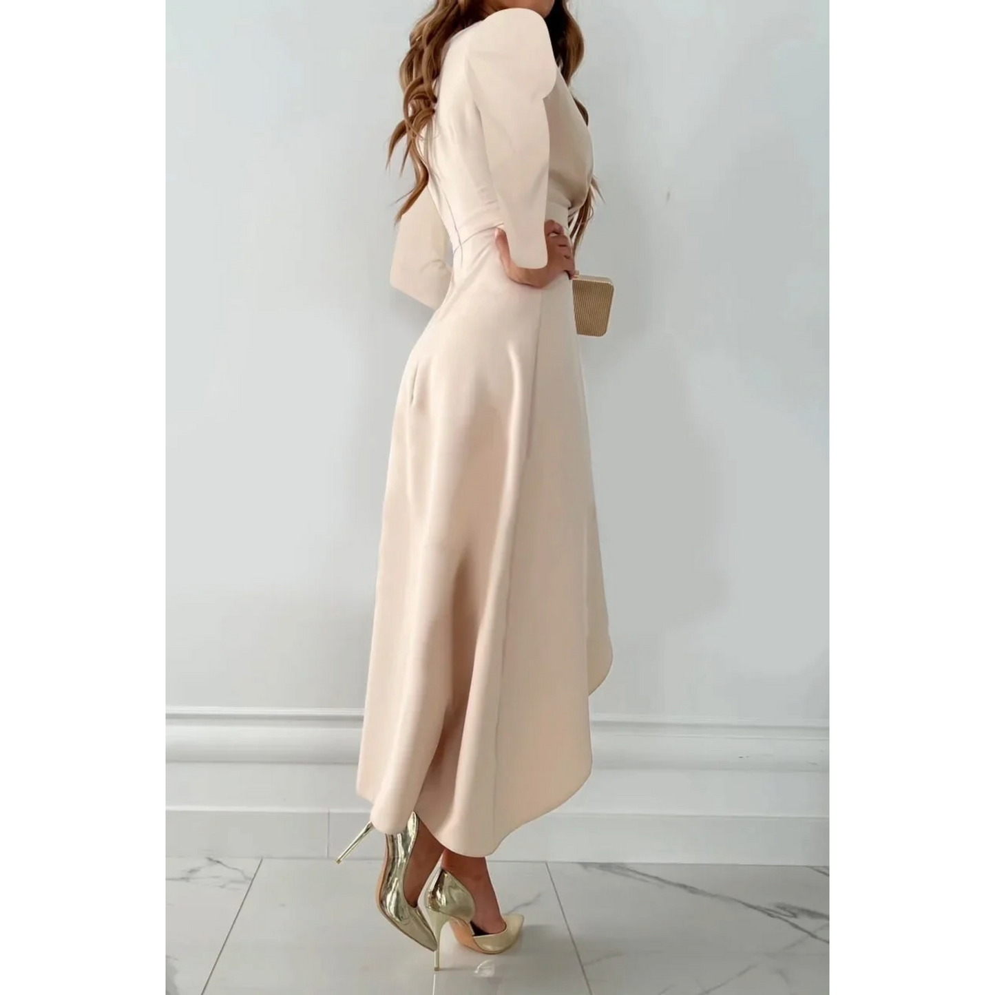 Robe de soirée femme – Midi chic élégante à manches courtes pour cérémonie