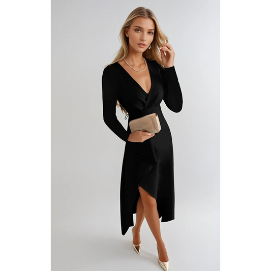 Robe de soirée femme – Midi chic élégante à manches courtes pour cérémonie