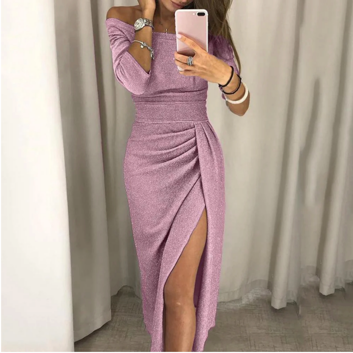 Robe de soirée chic femme – Robe midi élégante et fluide pour cérémonie