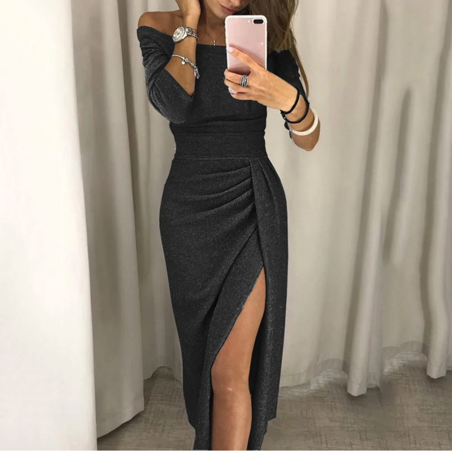 Robe de soirée chic femme – Robe midi élégante et fluide pour cérémonie