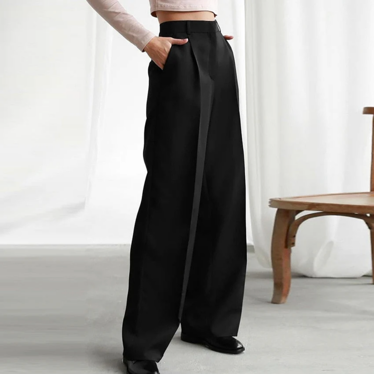 Pantalon élégant femme – Pantalon taille haute chic et confortable