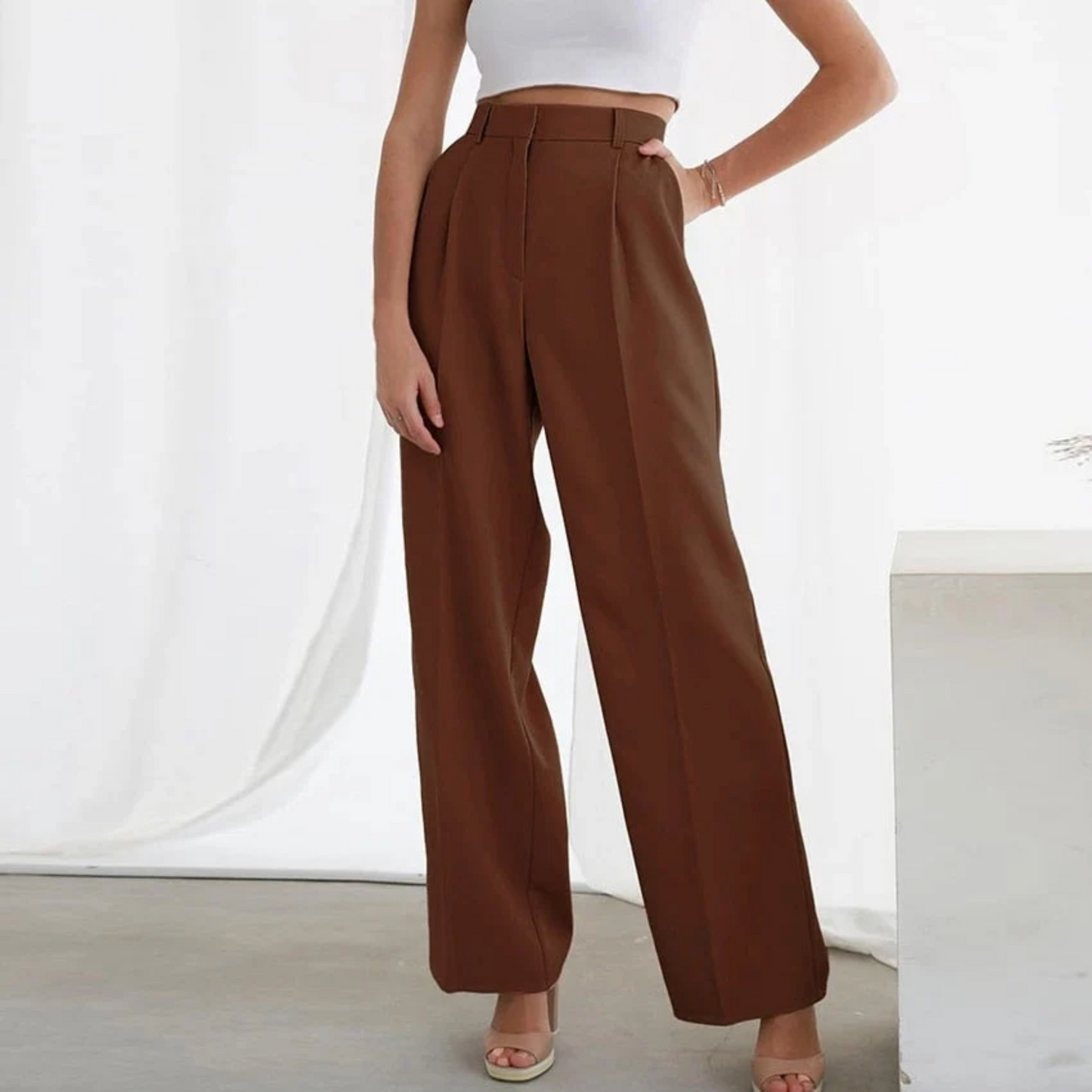 Pantalon élégant femme – Pantalon taille haute chic et confortable